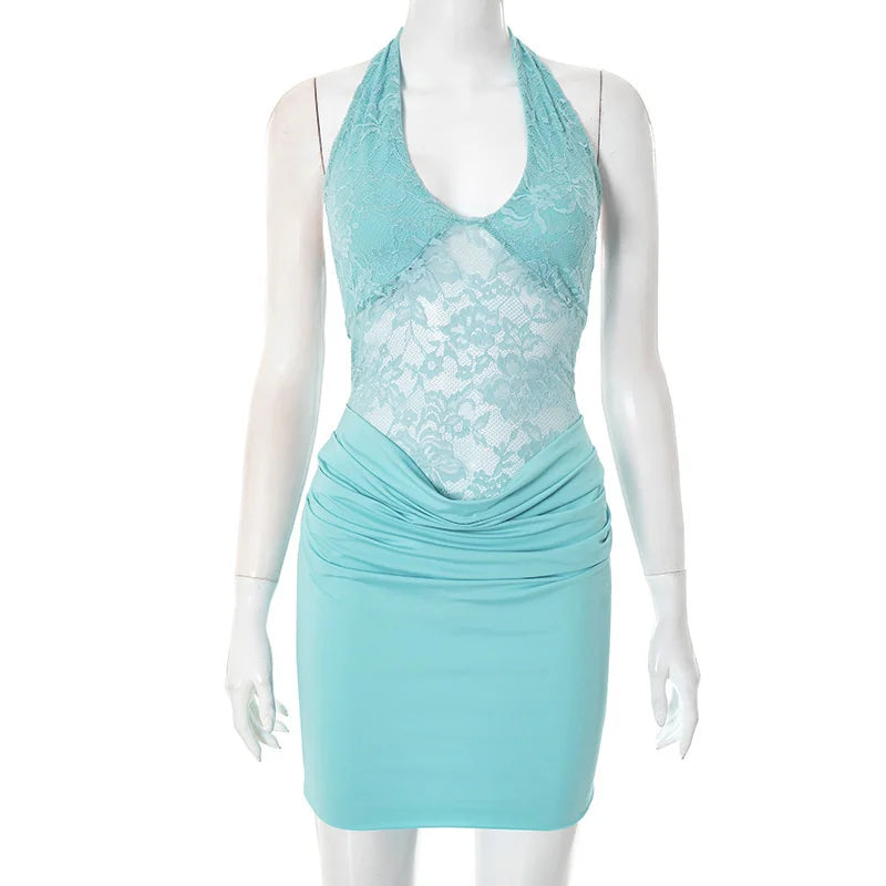 Halter Lace Sexy Patchwork Mini Dress
