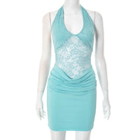 Halter Lace Sexy Patchwork Mini Dress