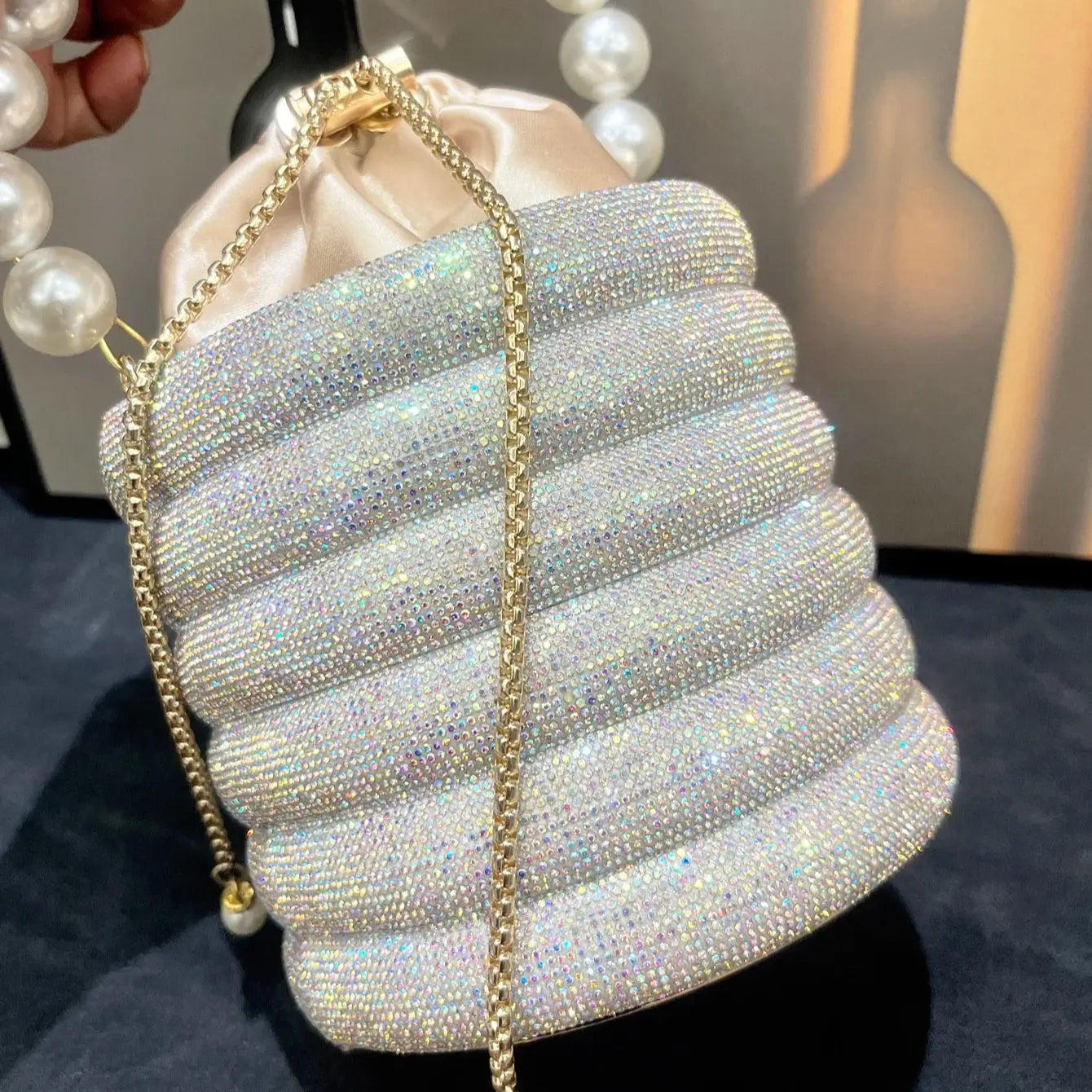 Rhinestones Evening Bucket Bag