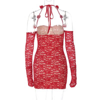 Red Lace Off-shoulder Mini Dress