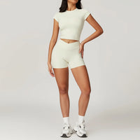 Short Sleeve Gym Crop Top High Waist Legging Set