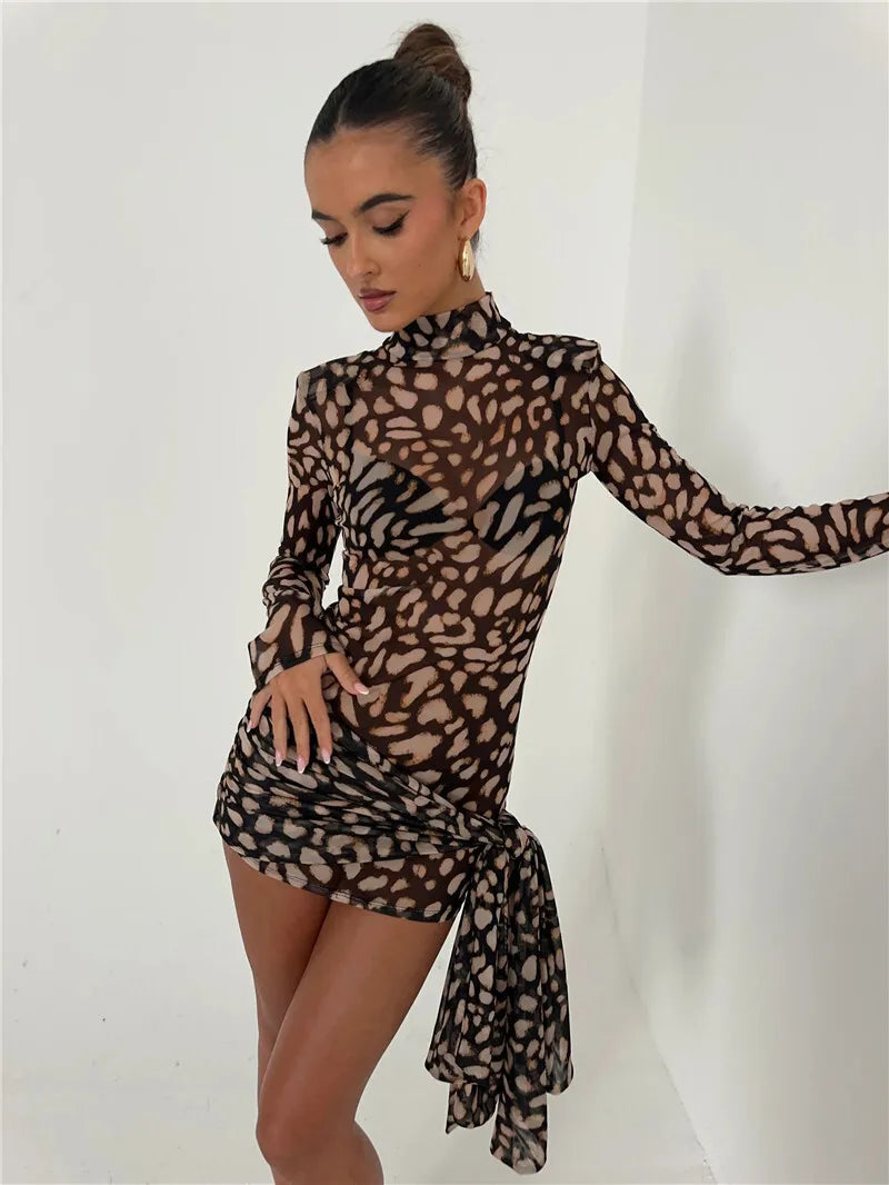 Mesh Leopard Print Sexy Mini Dress