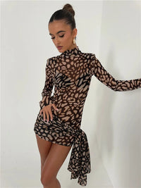 Mesh Leopard Print Sexy Mini Dress