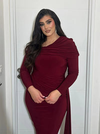 Skew Collar Long Sleeve Sexy Maxi Dress