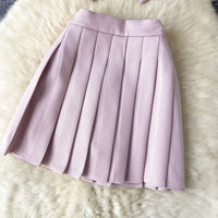 Single Breasted Basic Camisole+Zipper Design Pleated Skirt Set