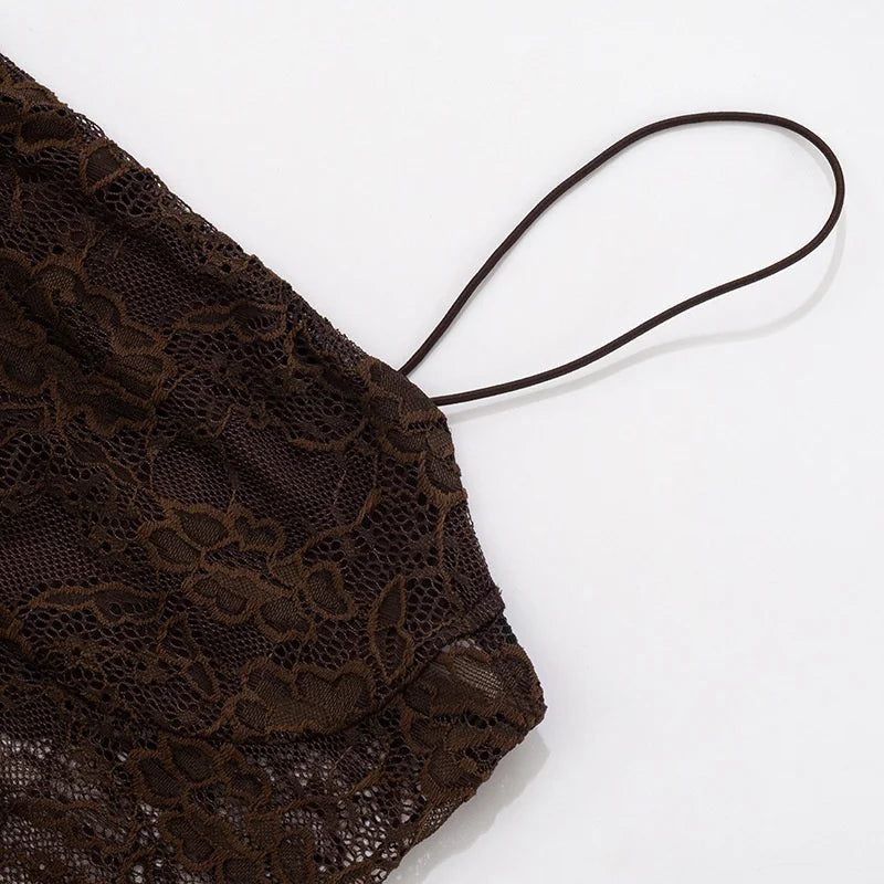 One Shoulder Lace See Through Sexy Maxi Dress