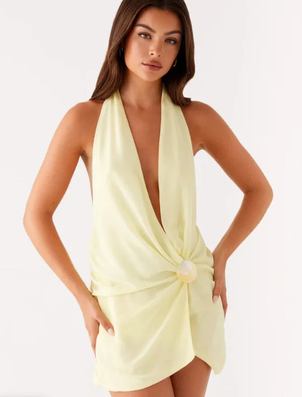 Halter Deep V Neck Sexy Mini Dress