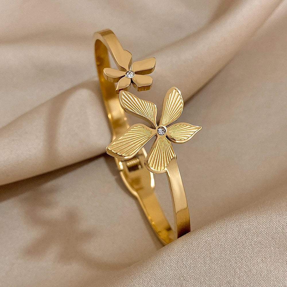 Double Flower Cuff Bracelet