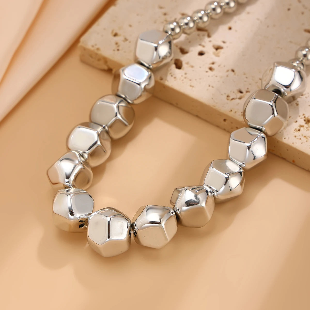 Irregular Geometric CCB Beads Choker Necklace Charm Bracelet Set