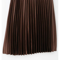 Pleated Long Draped Satin Midi Skirt
