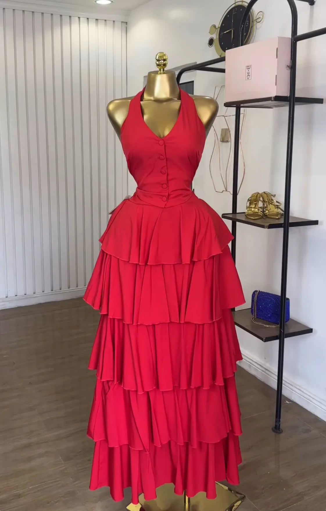 Sleeveless Vest Tops+Pleated Tiered Skirts Set