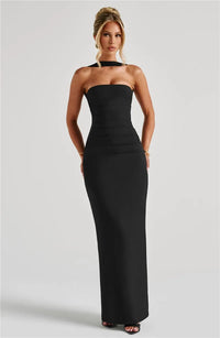 Scarf Collar Strapless Sexy Maxi Dress