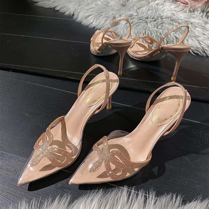 Luxury Rhinestones Transparent PVC Slingback Pumps