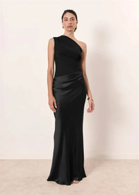 Satin Inclined Shoulder Sexy Maxi Dress