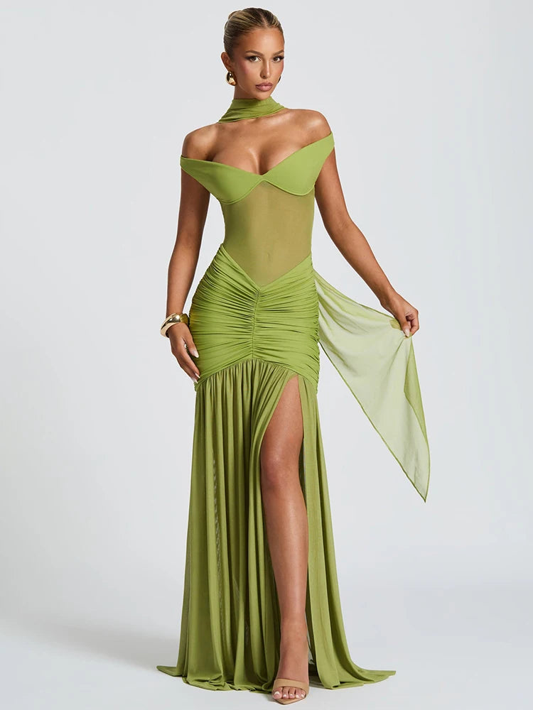 Off-shoulder Ruched Backless Sexy Maxi Dress