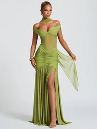 Off-shoulder Ruched Backless Sexy Maxi Dress