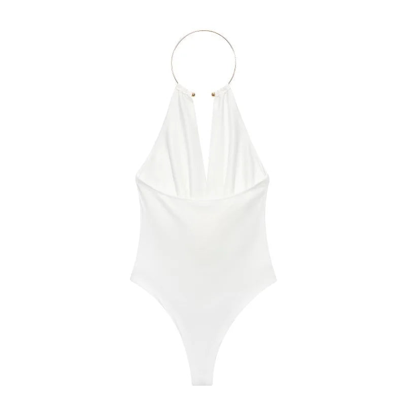 Gold Cuff Collar Sleeveless Bodysuits