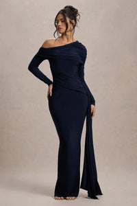 Skew Collar Long Sleeve Sexy Maxi Dress