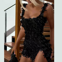 Colorful Diamond Pattern Sequin Slit Mini Dress