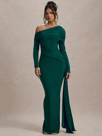 Skew Collar Long Sleeve Sexy Maxi Dress