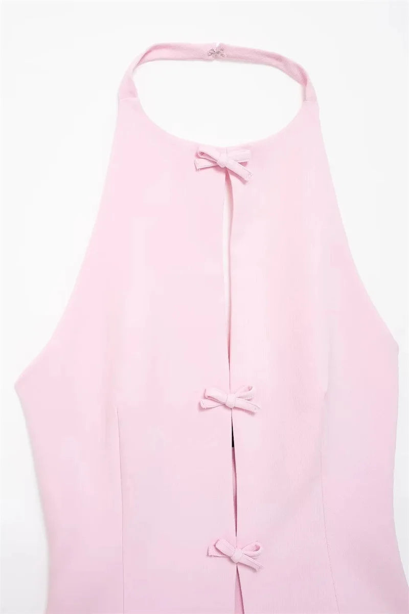 Bow Rhinestone Cut Out Backless Top