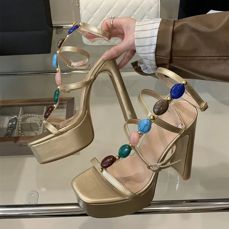 Platform Wedge Colorful Gem Ultra High Heels