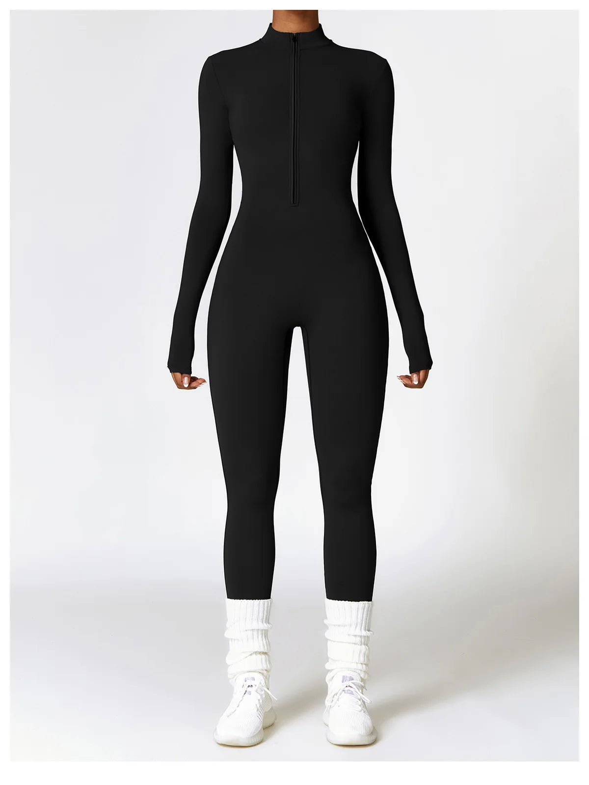 Long Sleeved One-piece Zipper Jumpsuit