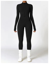 Long Sleeved One-piece Zipper Jumpsuit