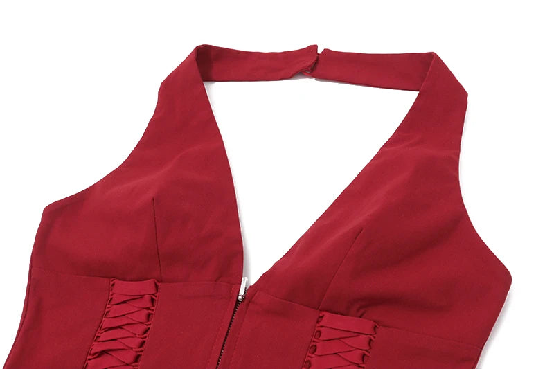 Cross Tie Zipper Slim Vest Halter Top