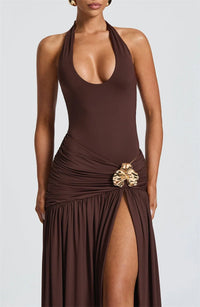 Elegant Halter Bodysuit And Skirt Maxi Dress Set