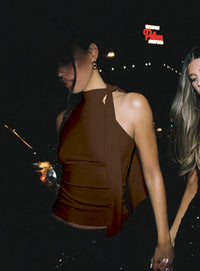 Sleeveless High Neck Tie Top