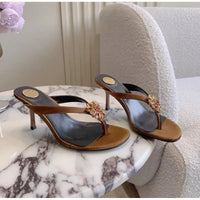 Rhinestone Flower Decor Heeled Slippers