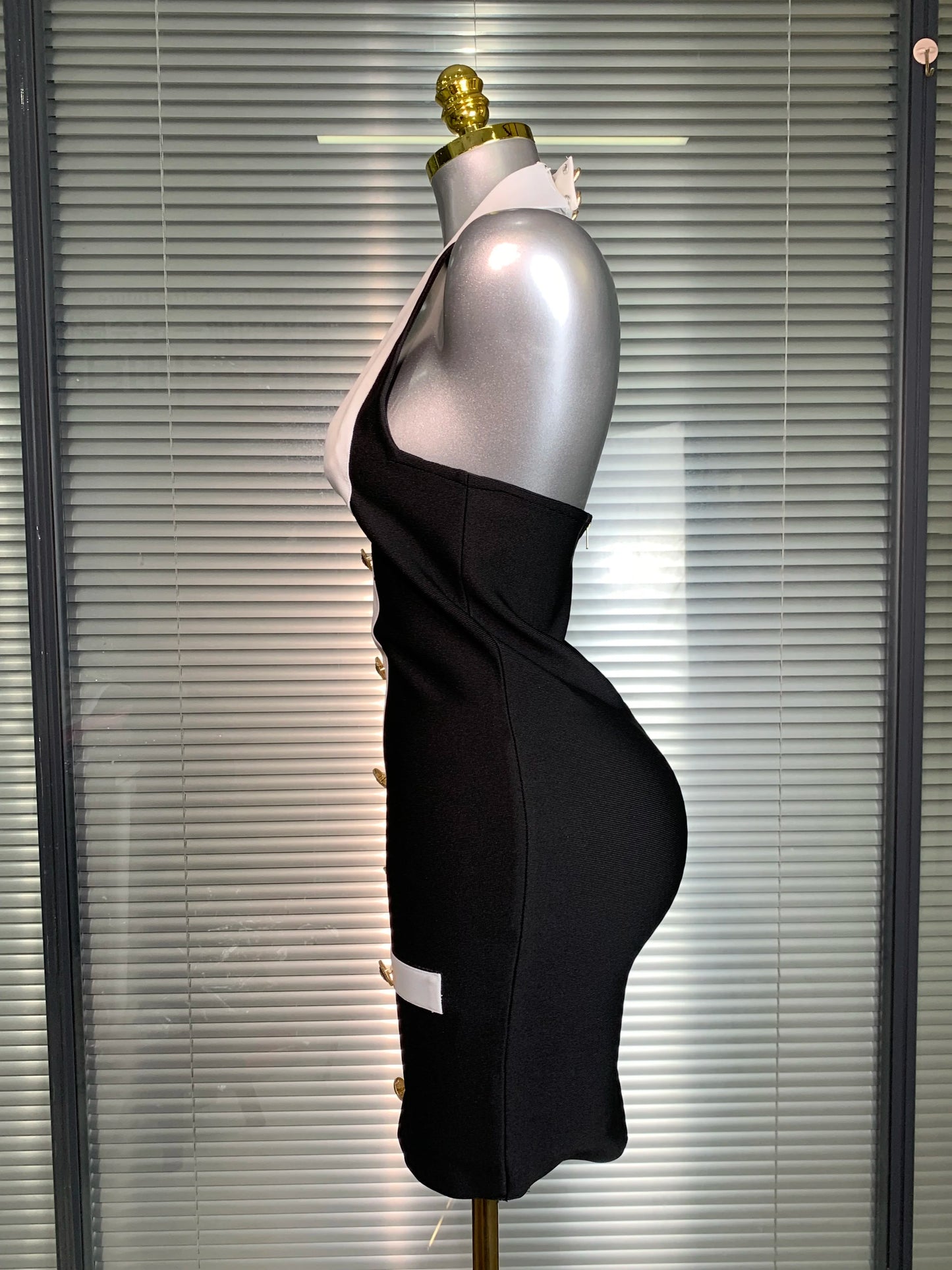 Sexy Halter Button Black Bandage Mini Dress