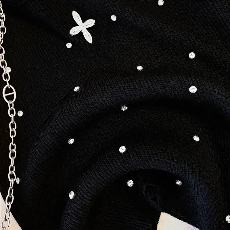 Embroidered Flare Chic Diamonds O-Neck Tank Top