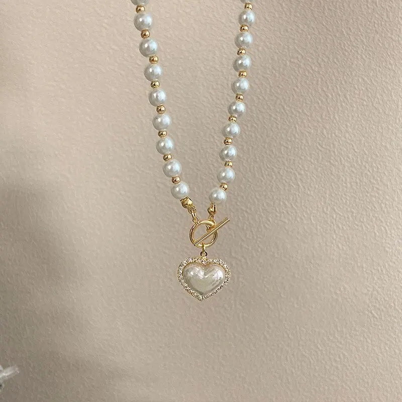 Heart Pendant Imitation Pearl Necklace