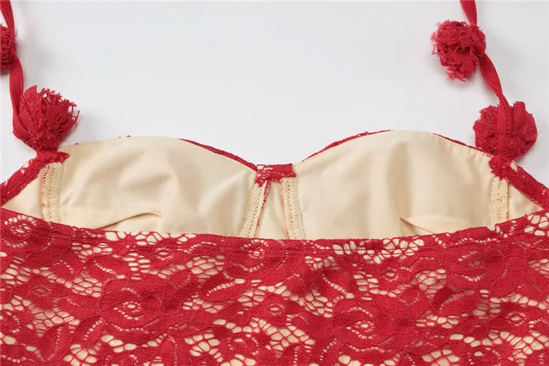 Red Lace Off-shoulder Mini Dress