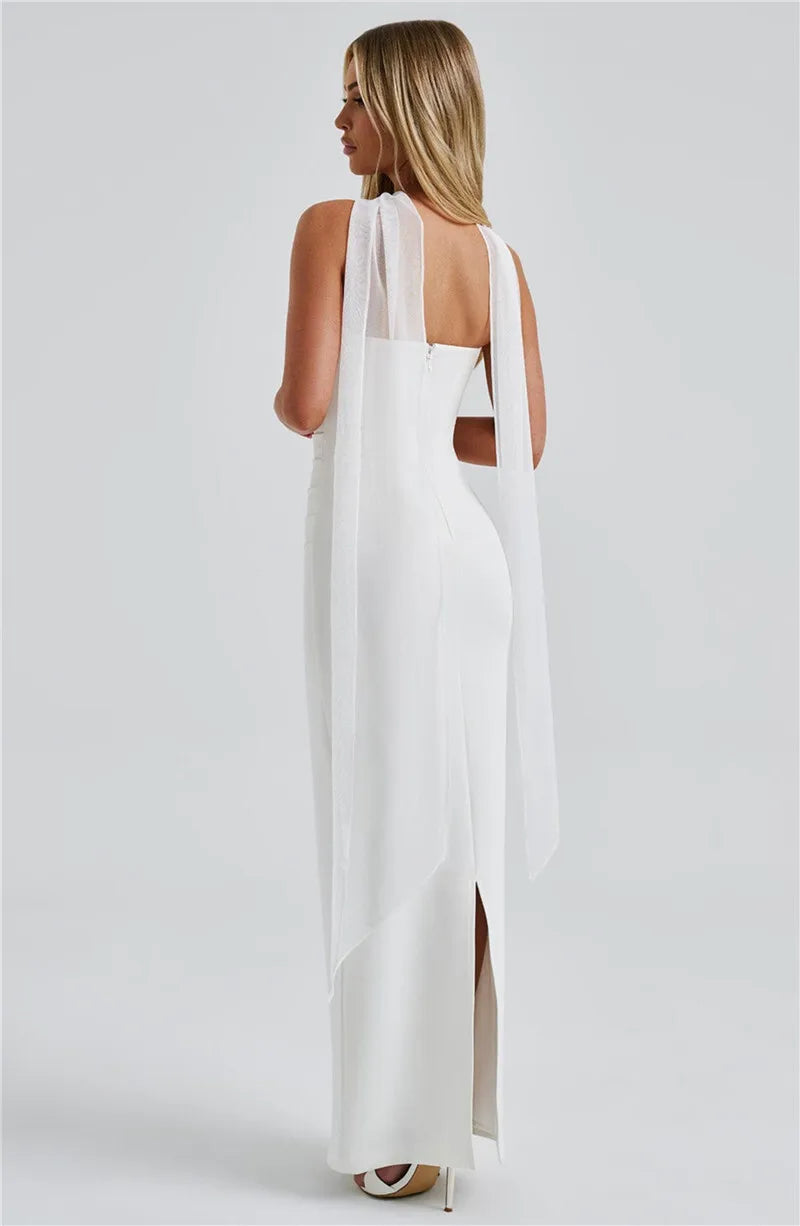 Scarf Collar Strapless Sexy Maxi Dress