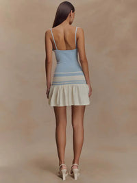 Spaghetti Strap Sleeveless Backless Ruffle Patchwork Mini Dress