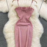 Ribbed Lace Up  Ruffle Trim Mini Dress