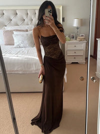 One Shoulder Lace See Through Sexy Maxi Dress