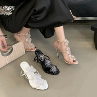 Rhinestones Lace Flowers Decor Heels