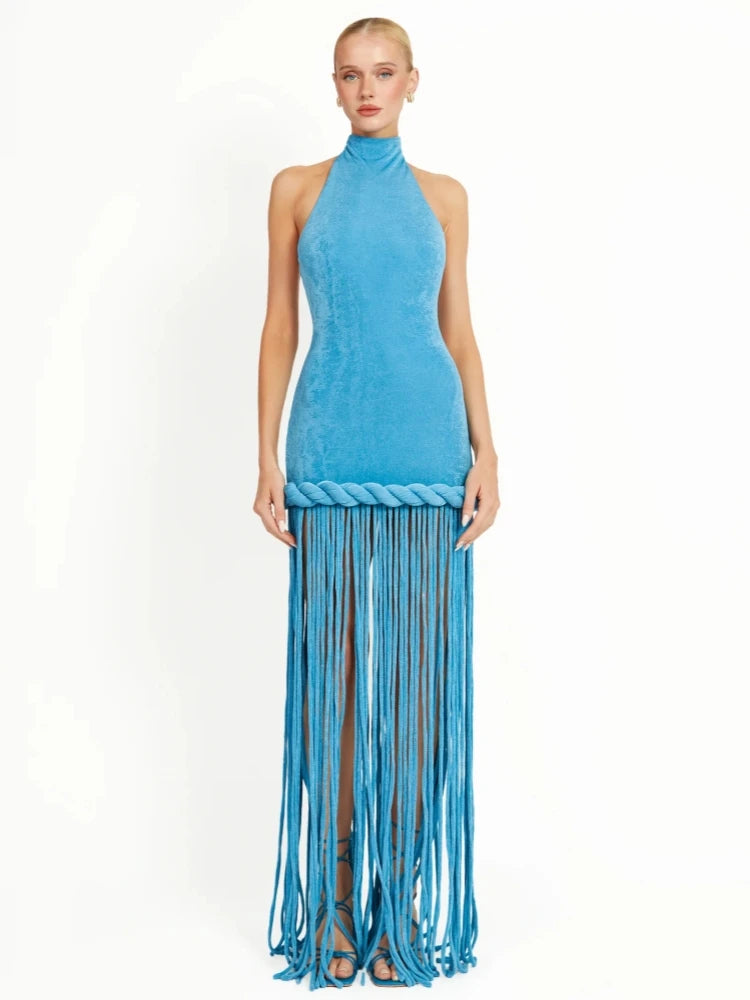 Ocean Mirage Fringe Gown