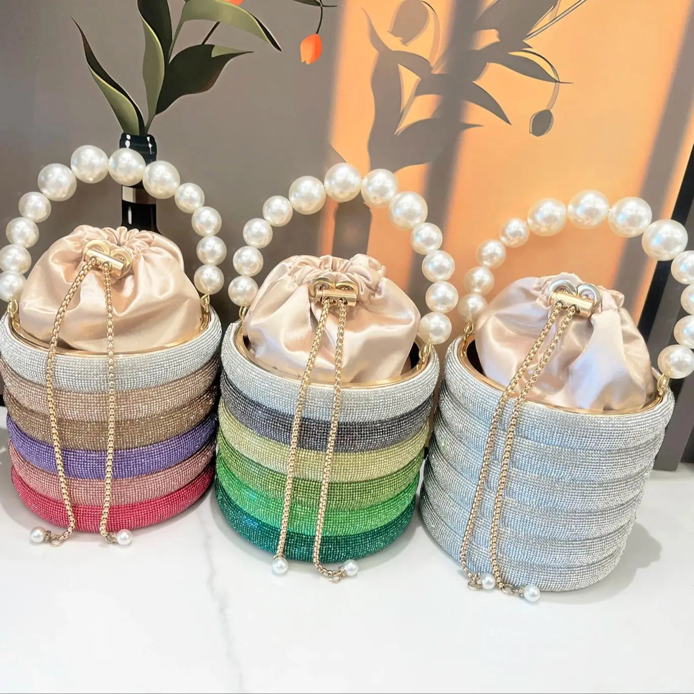 Rhinestones Evening Bucket Bag