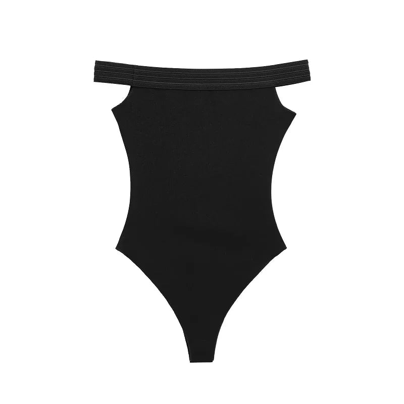 Black off Shoulder Sleeveless Bodysuit