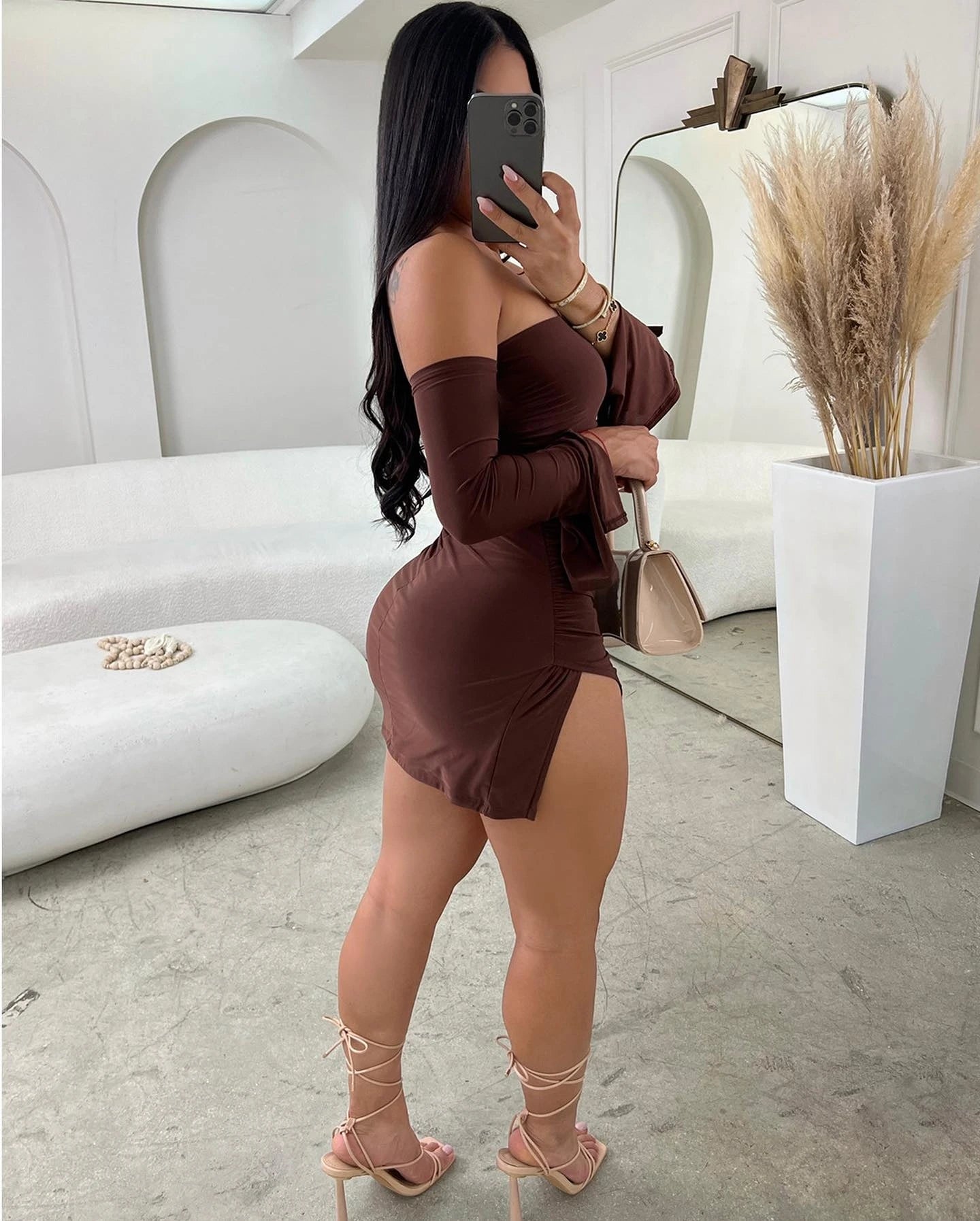 Off-shoulder Long Sleeve Mini Bodycon Dress