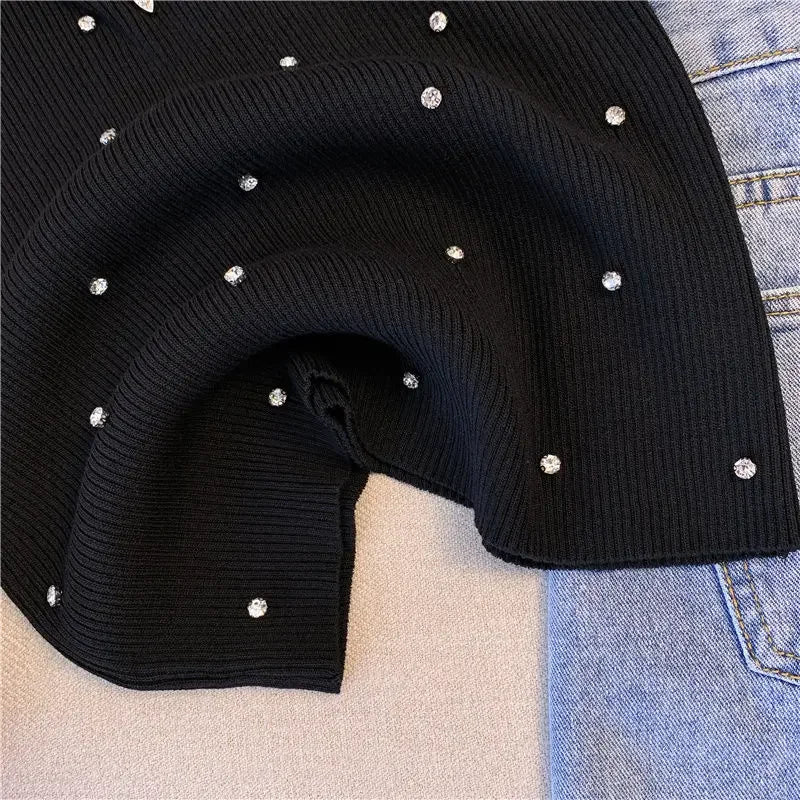 Embroidered Flare Chic Diamonds O-Neck Tank Top