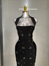 Halter Long Crystal Beaded Bandage Dress