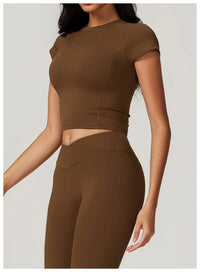 Short Sleeve Gym Crop Top High Waist Legging Set