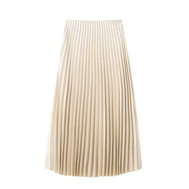 Pleated Long Draped Satin Midi Skirt