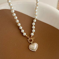 Heart Pendant Imitation Pearl Necklace